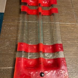 Fused Art Glass Serving Tray Red and Clear Glass w/Textured Bottom